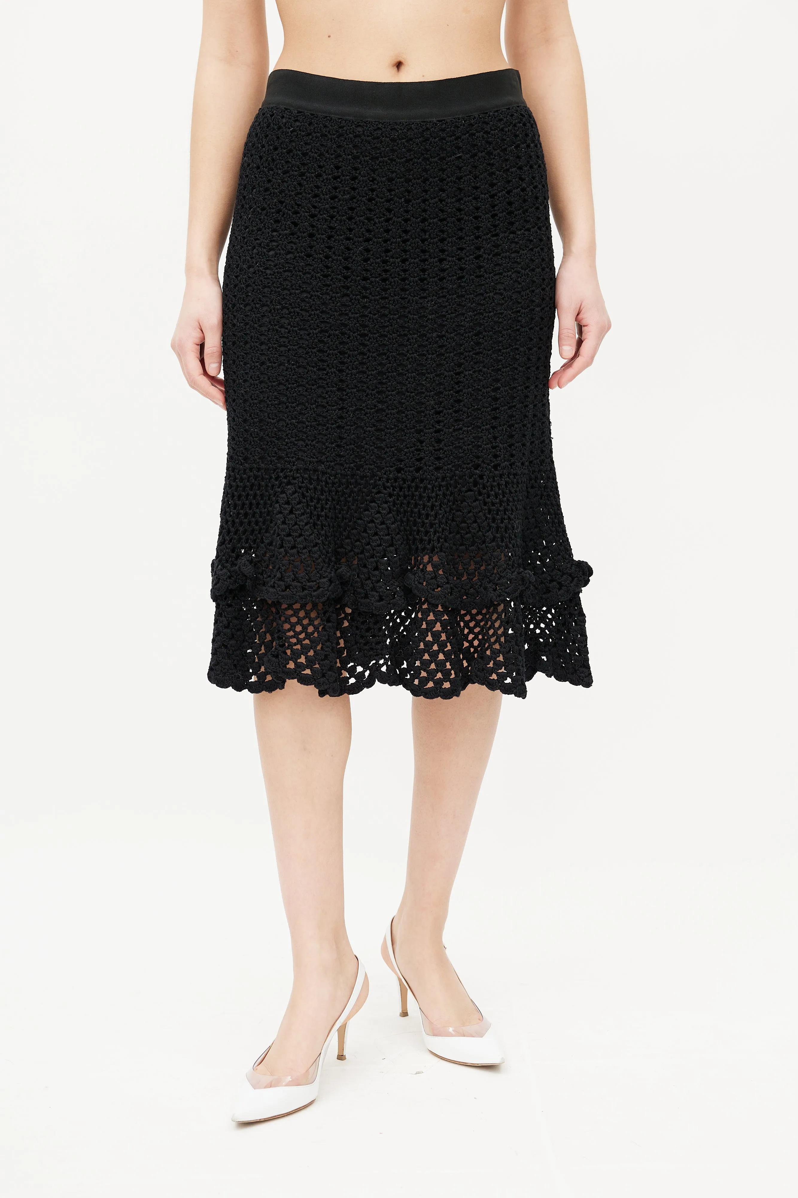 Black Crochet & Silk Slip Skirt