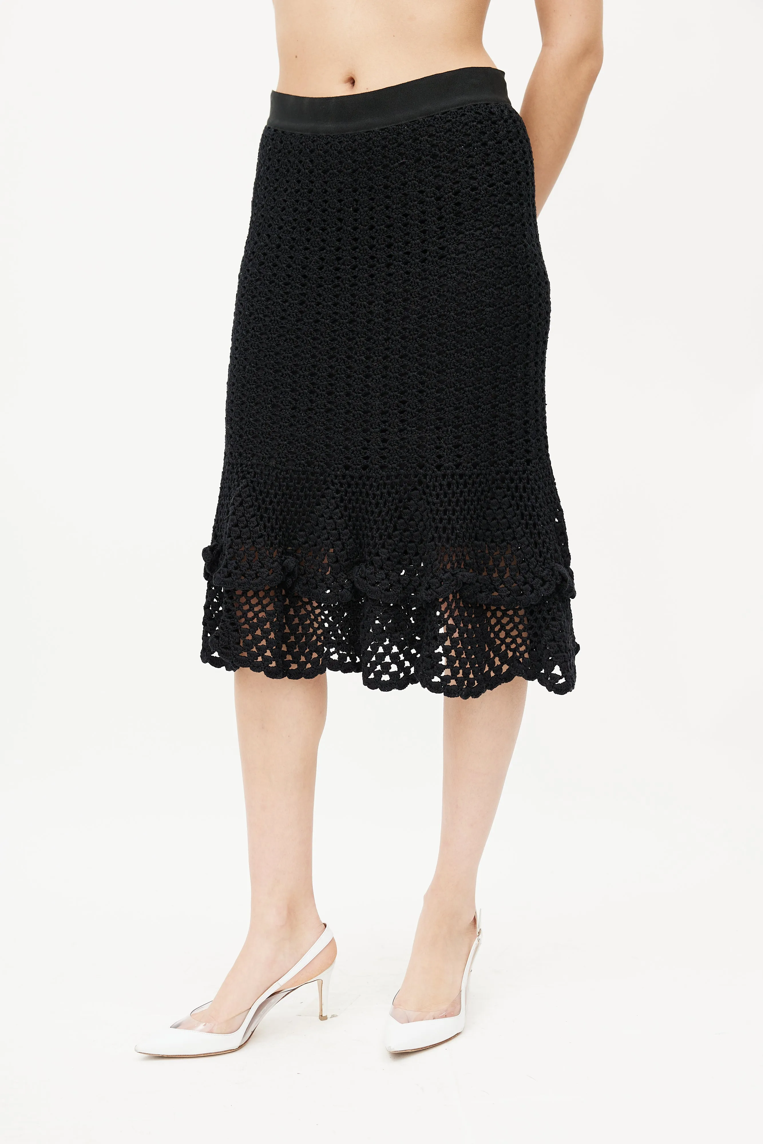 Black Crochet & Silk Slip Skirt
