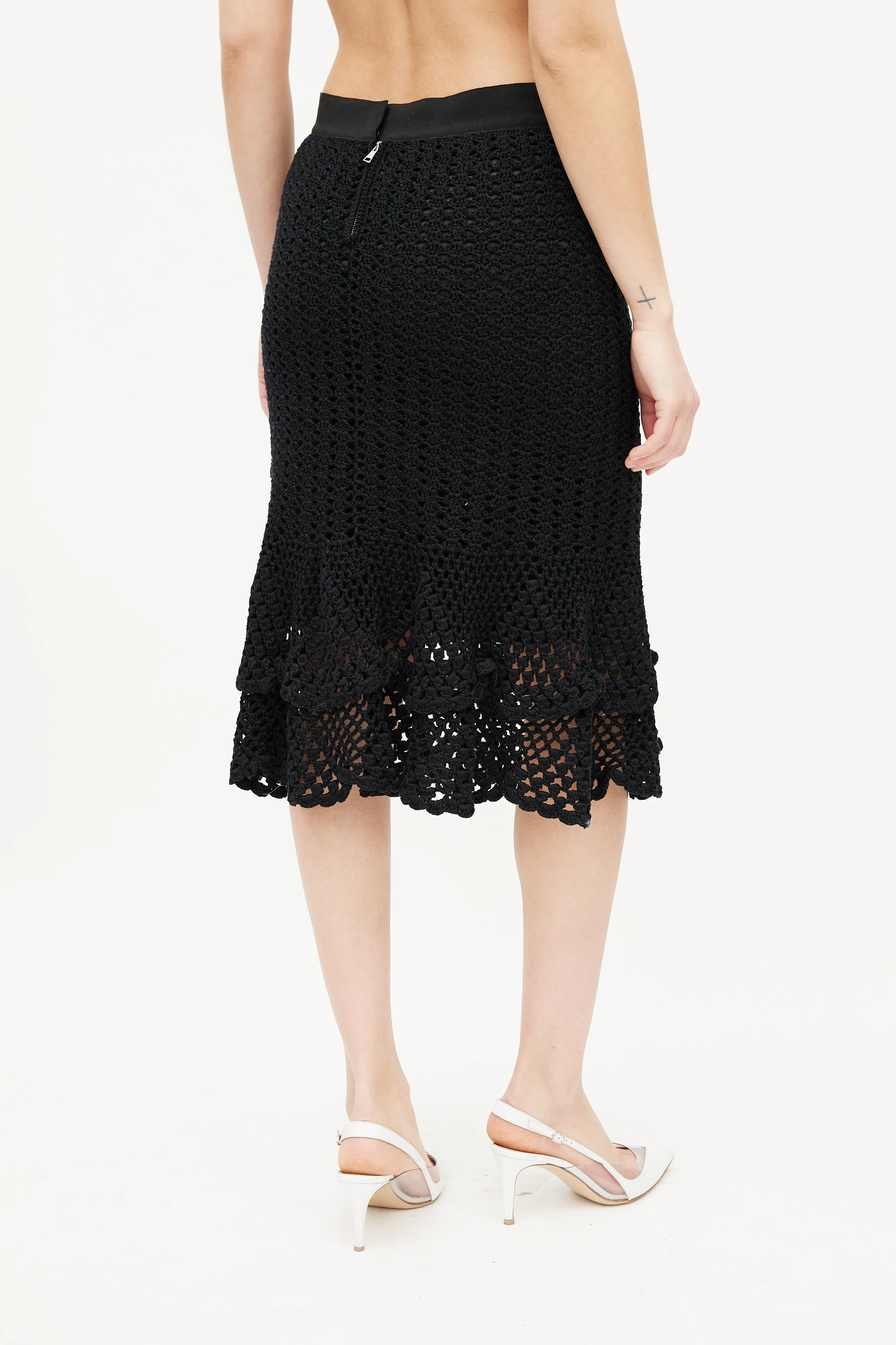 Black Crochet & Silk Slip Skirt