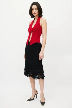 Black Crochet & Silk Slip Skirt