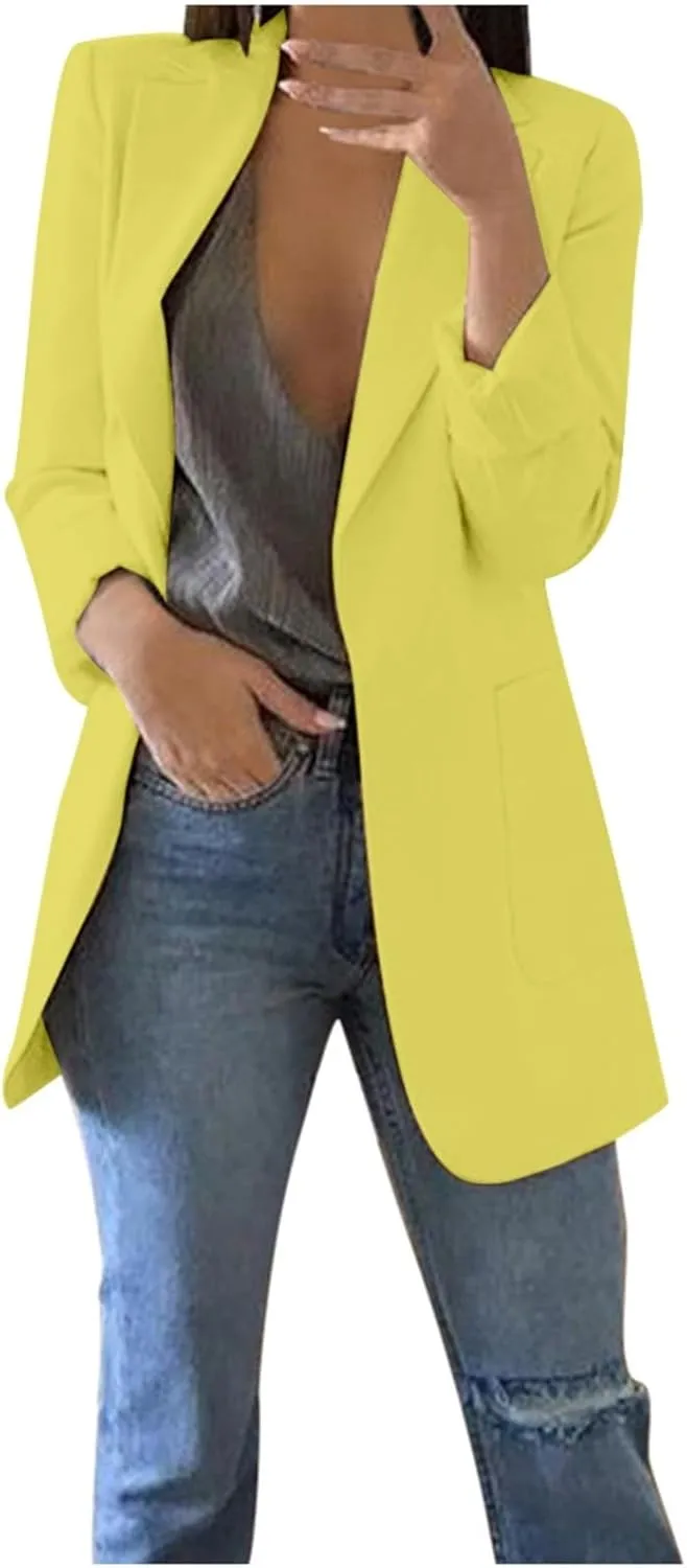 Blazers for Women 2024 Winter Open Front Long Sleeve Work Jackets Coat Business Casual Lapel Suit Jacket with Pocket