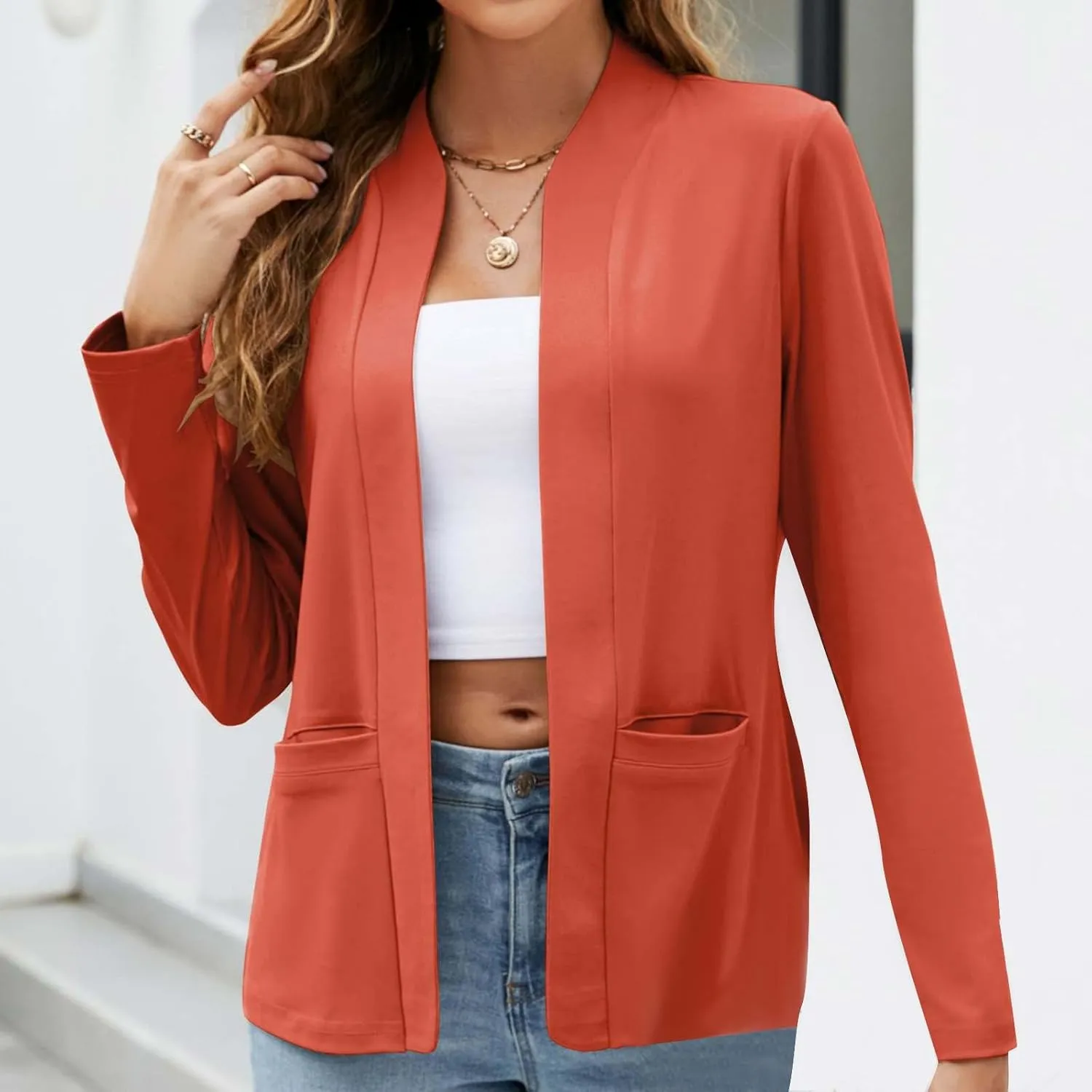 Blazers for Women Casual Lightweight Open Front Cardigan Jackets Long Sleeve Work Office Blazer Suit Jacket Pockets