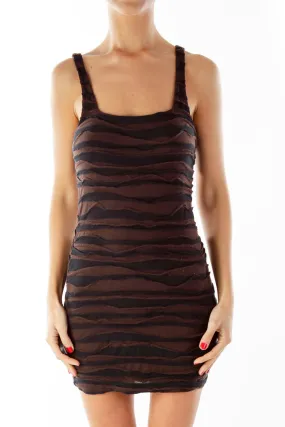 Brown Striped Bodycon Mini Dress
