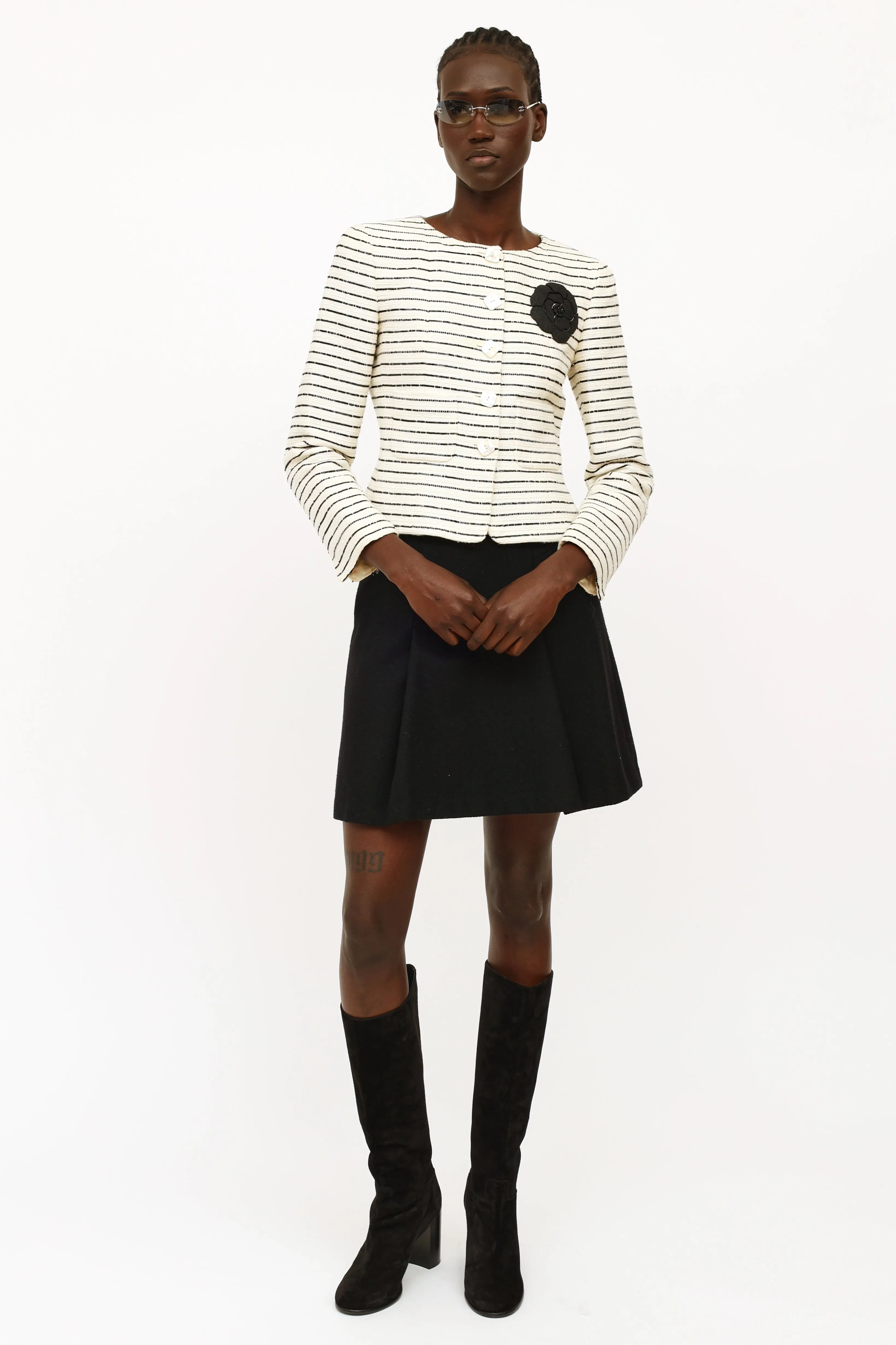 Cream & Black Sequin Camelia Blazer