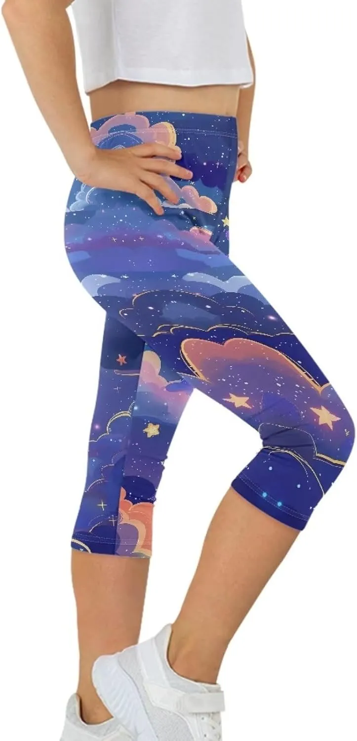 Girls Athletic Leggings,Stretch Dance Workout Yoga Pant Girl's Performance Capri Legging for School Festival