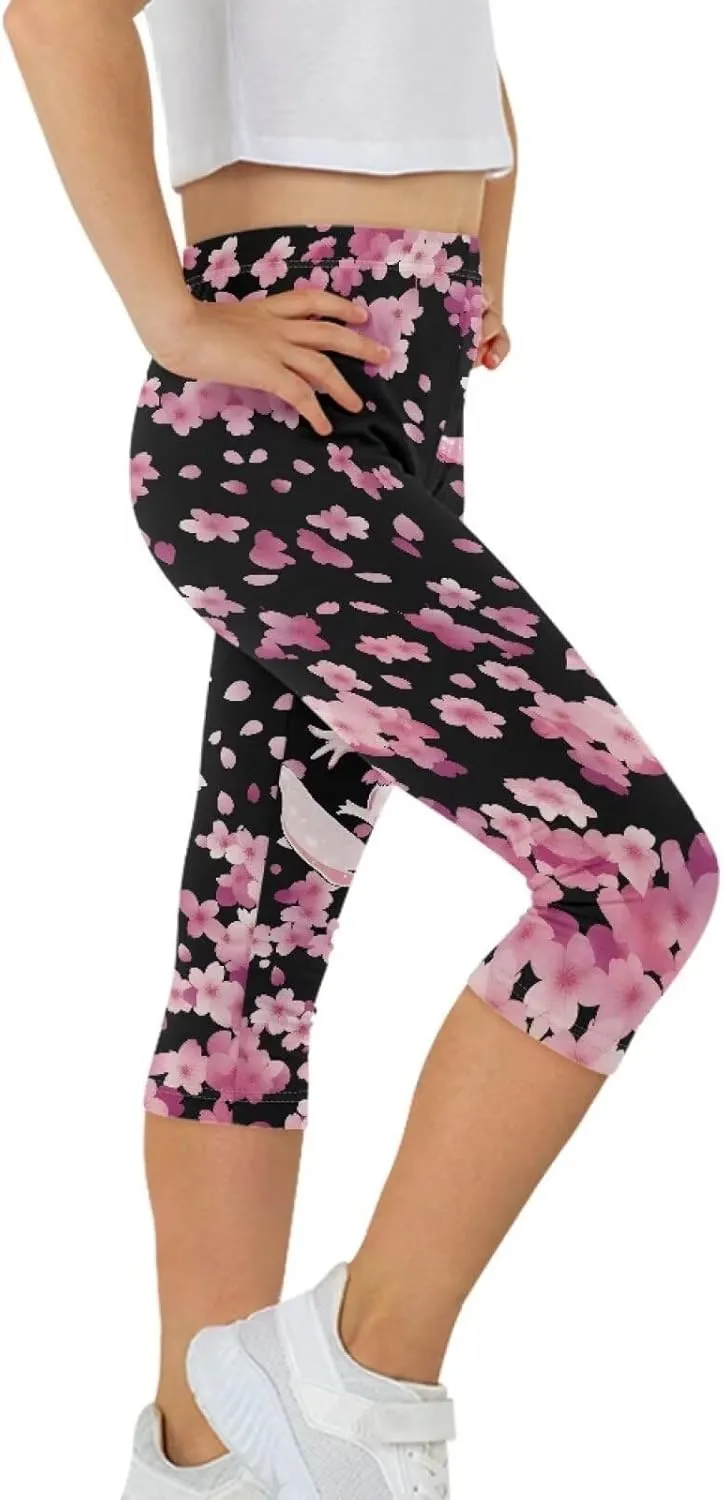 Girls Athletic Leggings,Stretch Dance Workout Yoga Pant Girl's Performance Capri Legging for School Festival