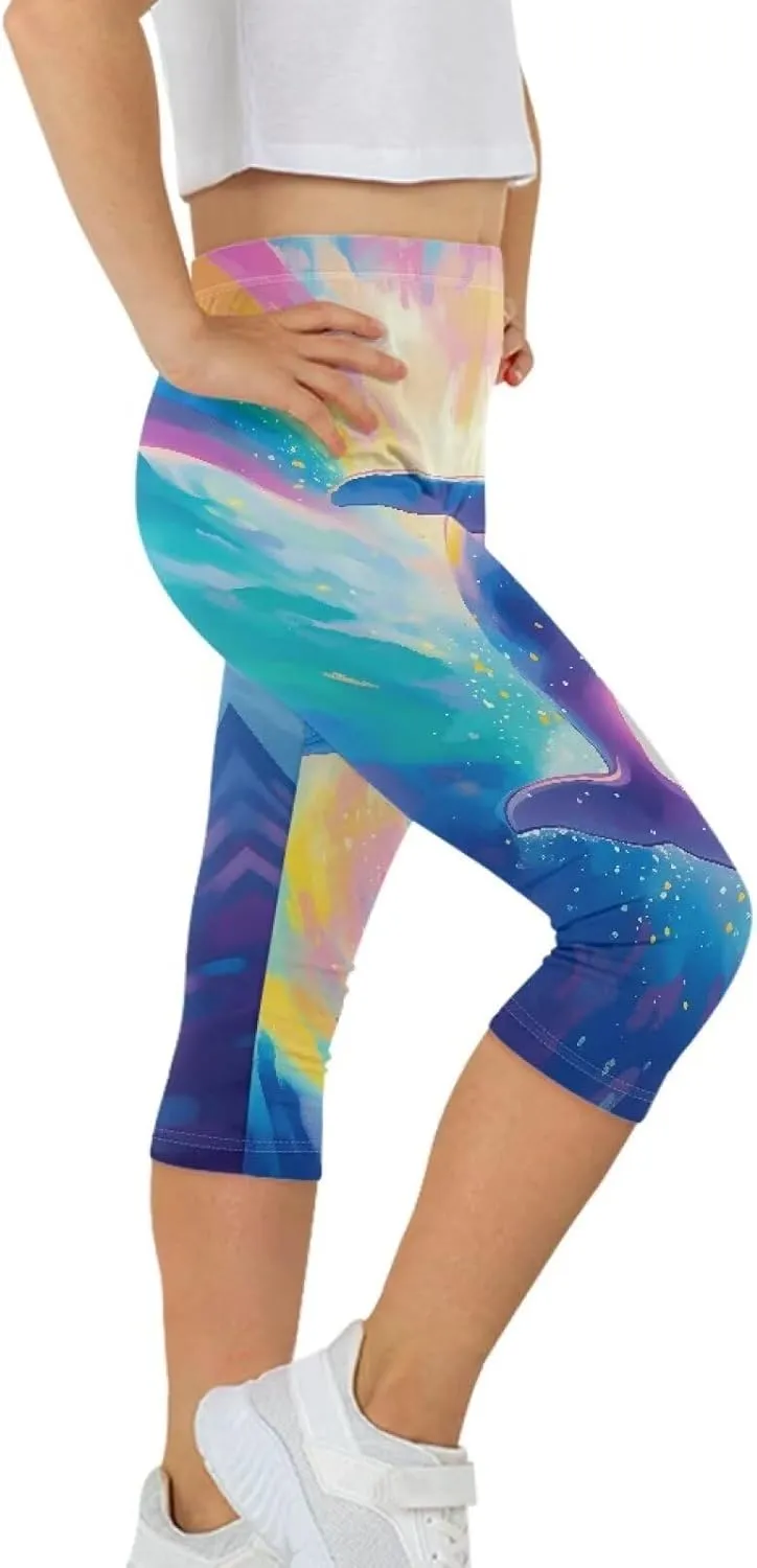 Girls Athletic Leggings,Stretch Dance Workout Yoga Pant Girl's Performance Capri Legging for School Festival