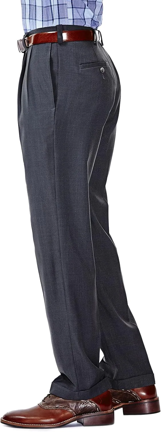 Haggar Men's E Clo Repreve Stria Classic Fit Pleated Front Dress Pant