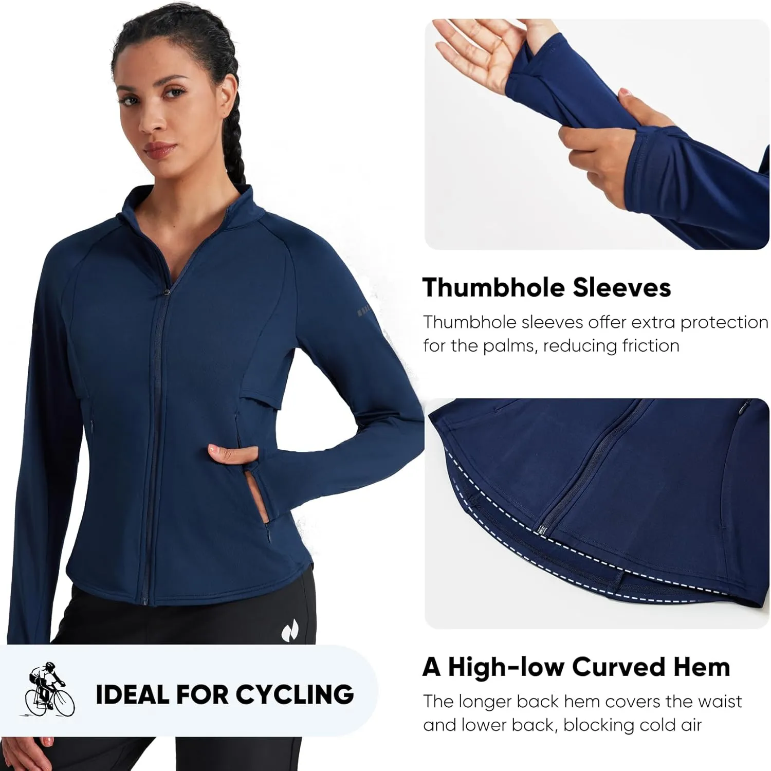 HOTSUIT Women’s Running Jacket Thermal Water Resistant Full Zip Cycling Jacket for Winter Reflective