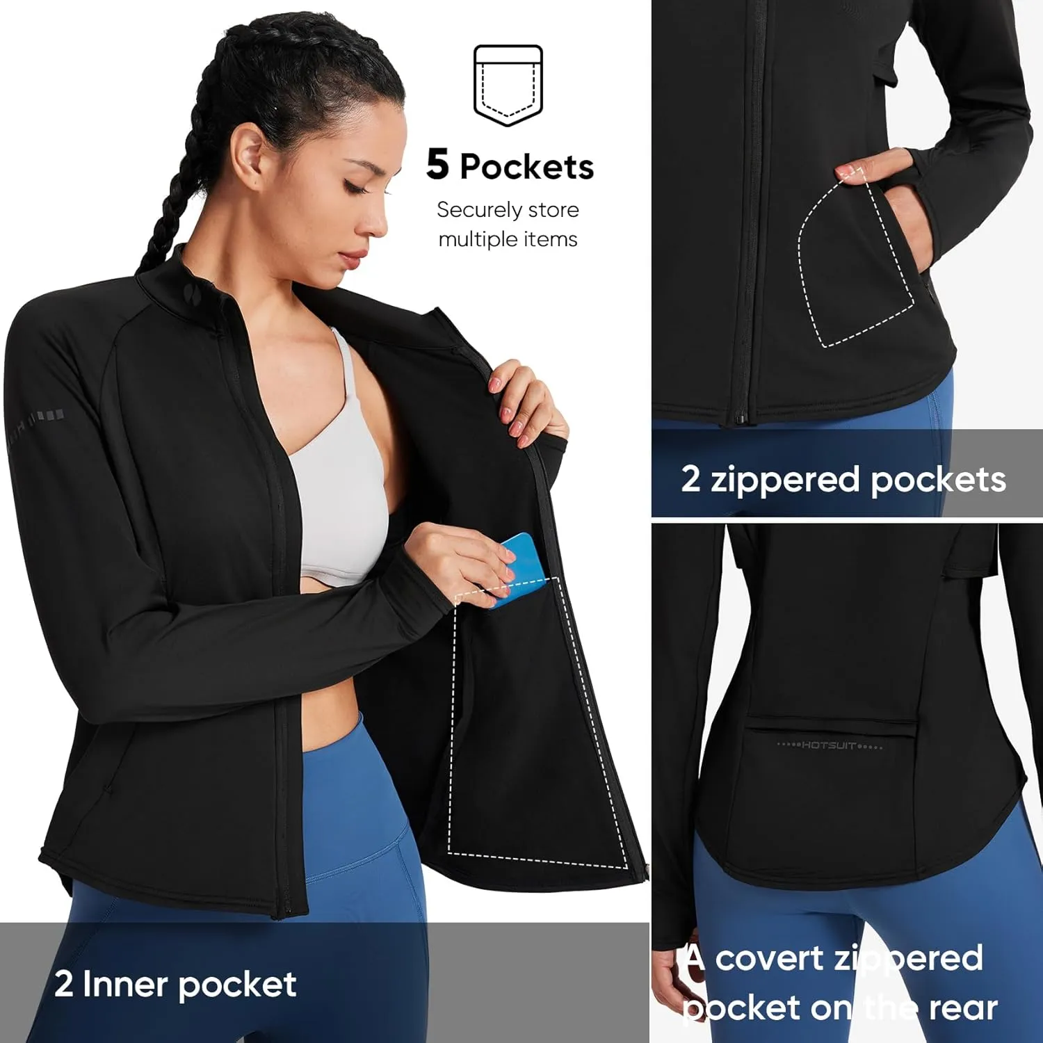 HOTSUIT Women’s Running Jacket Thermal Water Resistant Full Zip Cycling Jacket for Winter Reflective
