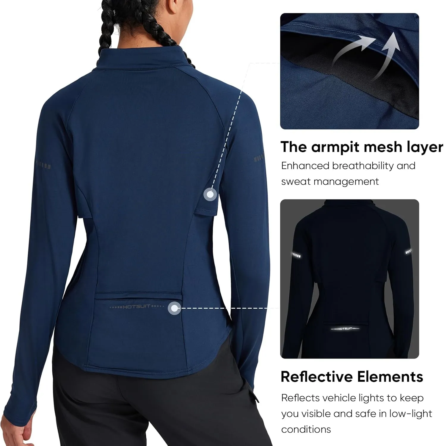 HOTSUIT Women’s Running Jacket Thermal Water Resistant Full Zip Cycling Jacket for Winter Reflective