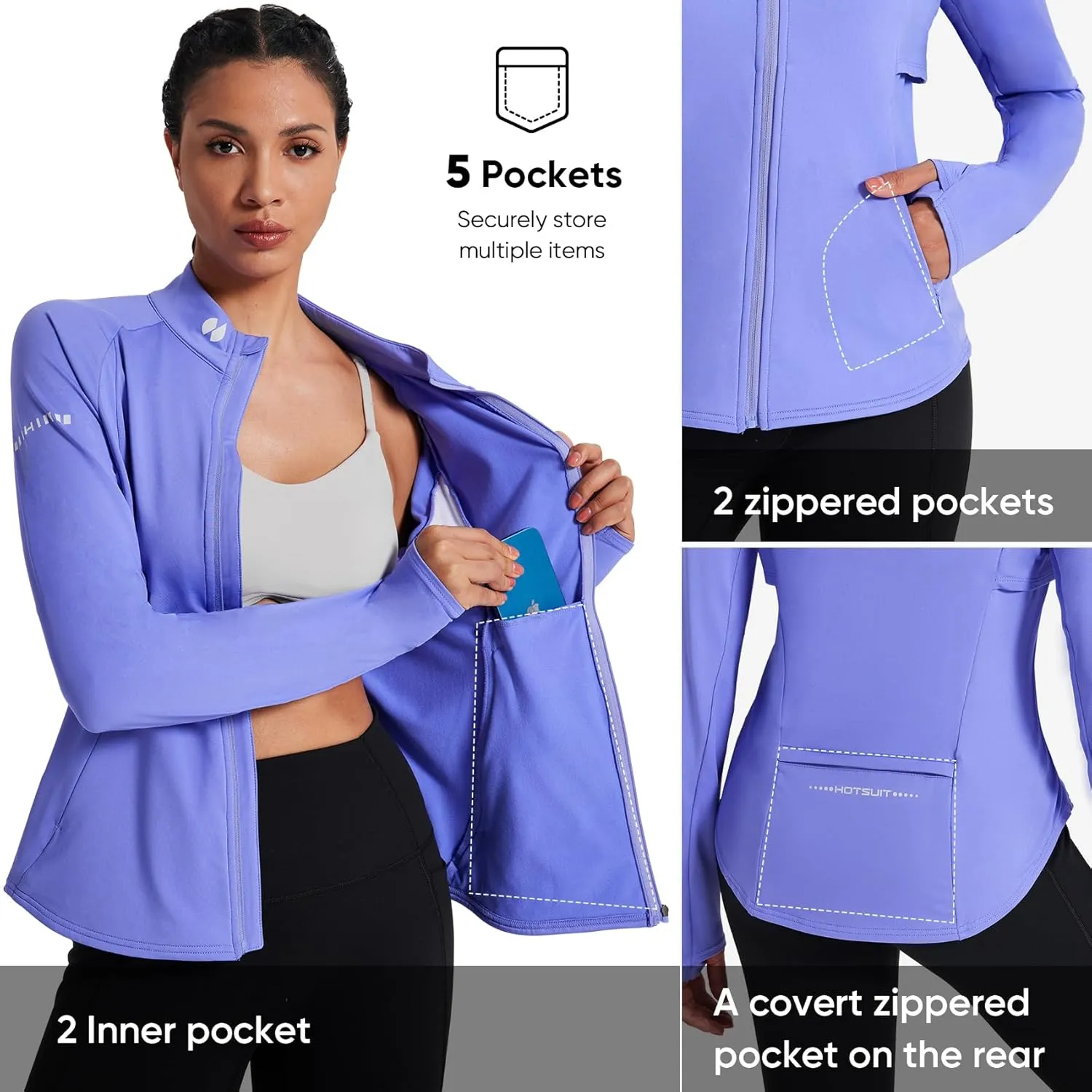 HOTSUIT Women’s Running Jacket Thermal Water Resistant Full Zip Cycling Jacket for Winter Reflective