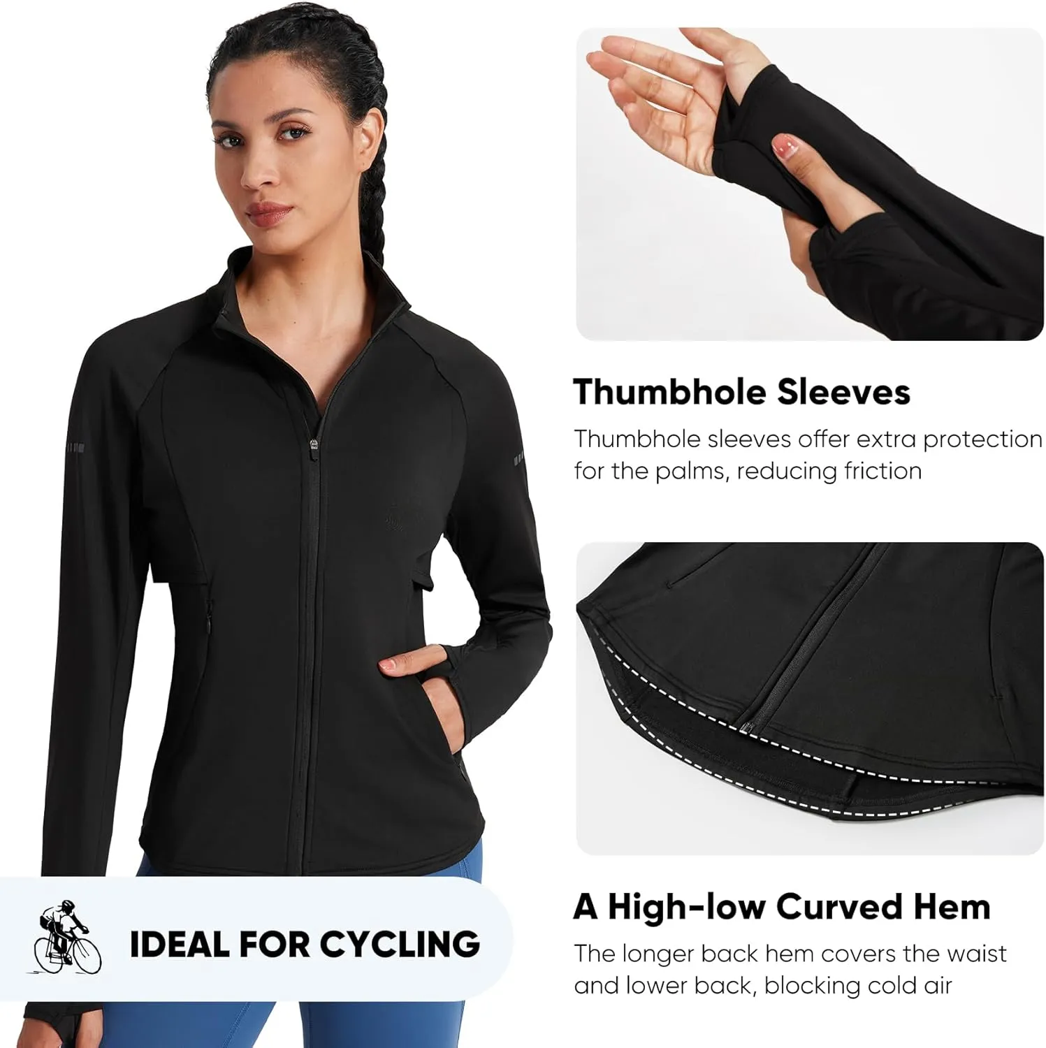 HOTSUIT Women’s Running Jacket Thermal Water Resistant Full Zip Cycling Jacket for Winter Reflective