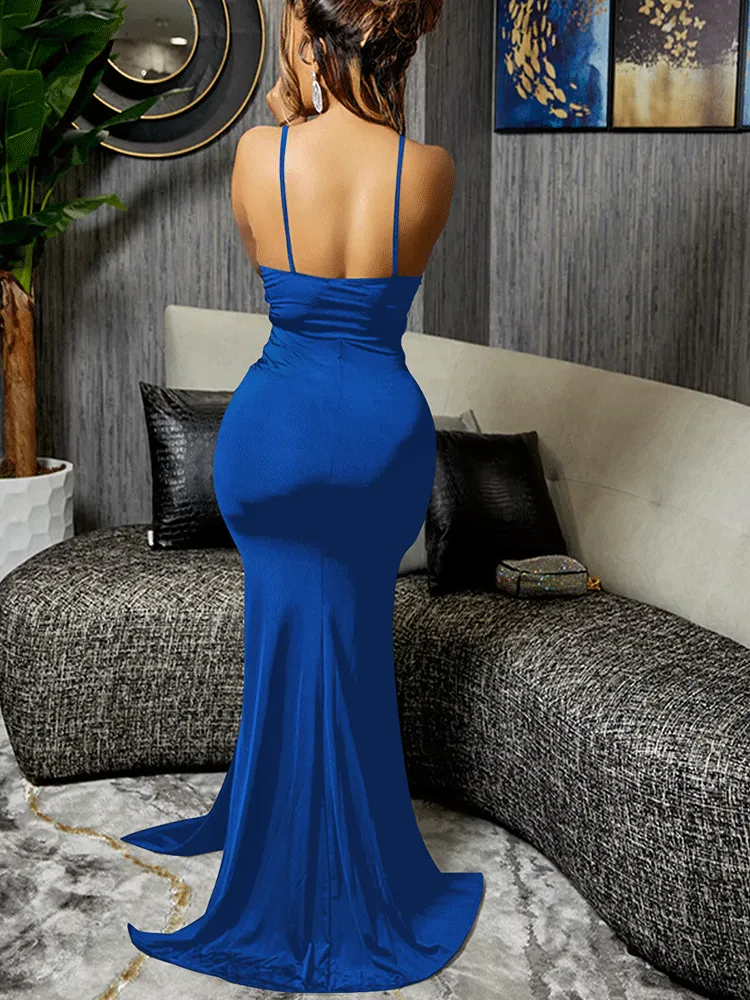 Lace Patchwork Spaghetti Strap V Neck Maxi Dresses
