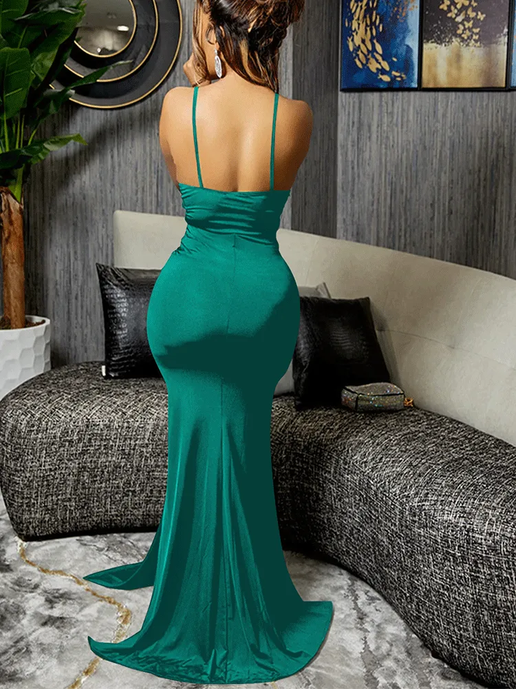 Lace Patchwork Spaghetti Strap V Neck Maxi Dresses