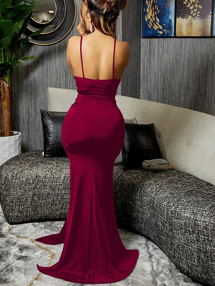 Lace Patchwork Spaghetti Strap V Neck Maxi Dresses