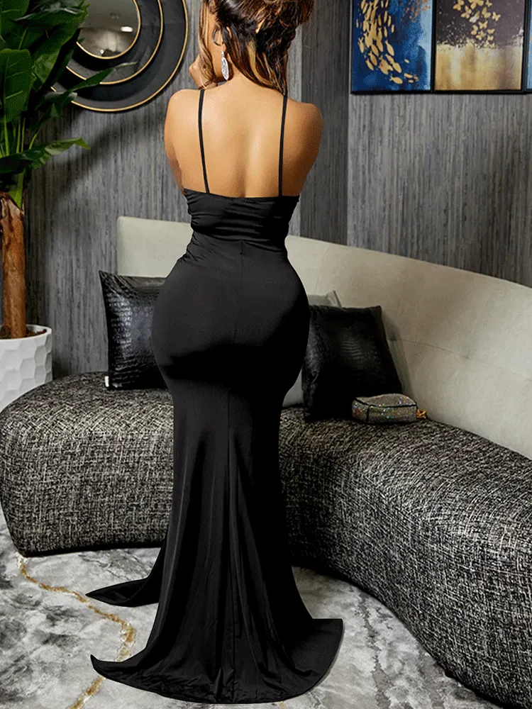 Lace Patchwork Spaghetti Strap V Neck Maxi Dresses