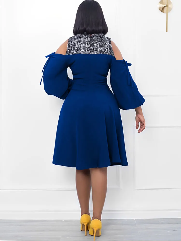Lantern Sleeve Off Shoulder Print Midi Dresses
