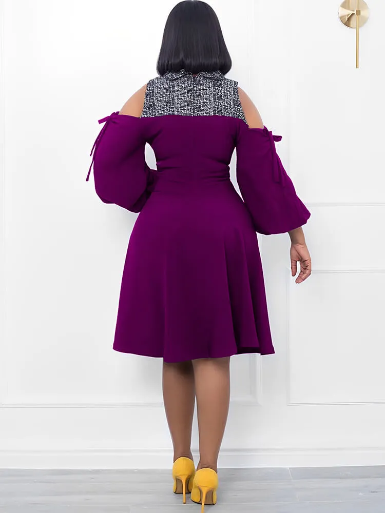 Lantern Sleeve Off Shoulder Print Midi Dresses