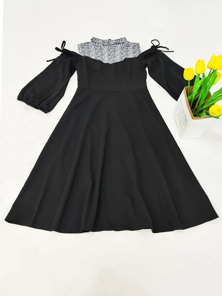 Lantern Sleeve Off Shoulder Print Midi Dresses