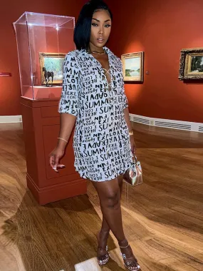 Letter Print Criss Cross Mini Dresses