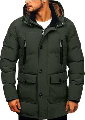 Mens Down Jacket Packable,Water Resistant Multi-Pockets Hooded Puffer Jacket Lightweight,Full Zip Up Warm Thicken Coat