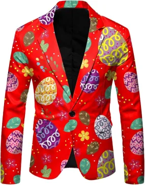 Men's Easter Bunny Egg Blazer Slim Fit Suit Birthday Wedding Party Tuxedo Suits Jacket Coats Lightweight Office Outwear
