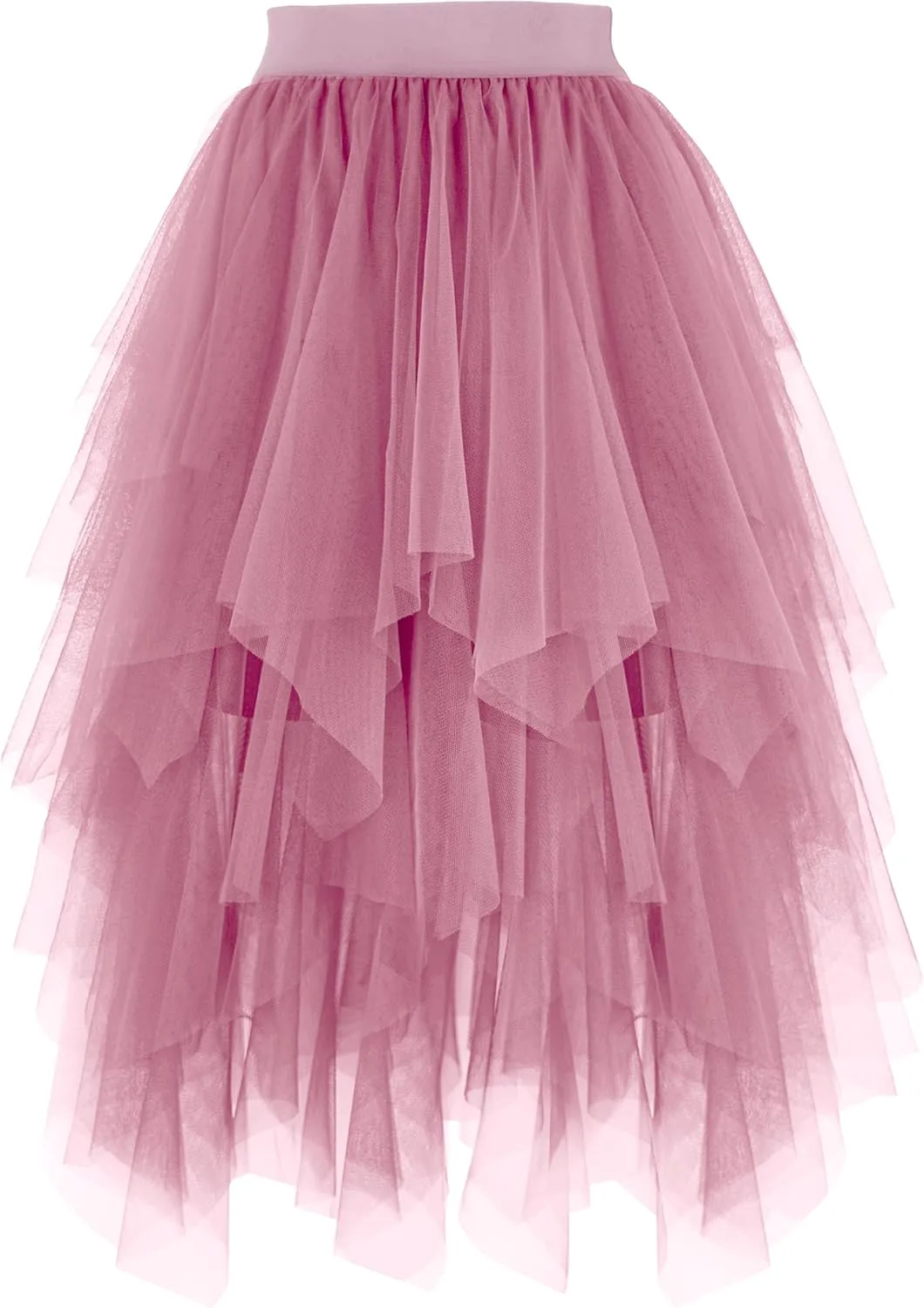 PUKAVT Tulle Skirts for Women High Waist Elastic Midi Skirt A-line Irregular Layered Mesh Tutu Skirts
