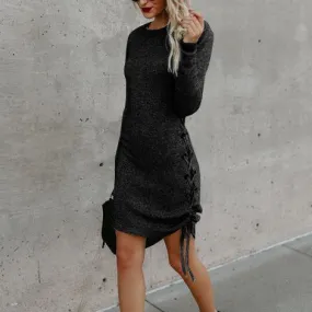Pure Color Bandage Long Sleeve Slim Bodycon Dress
