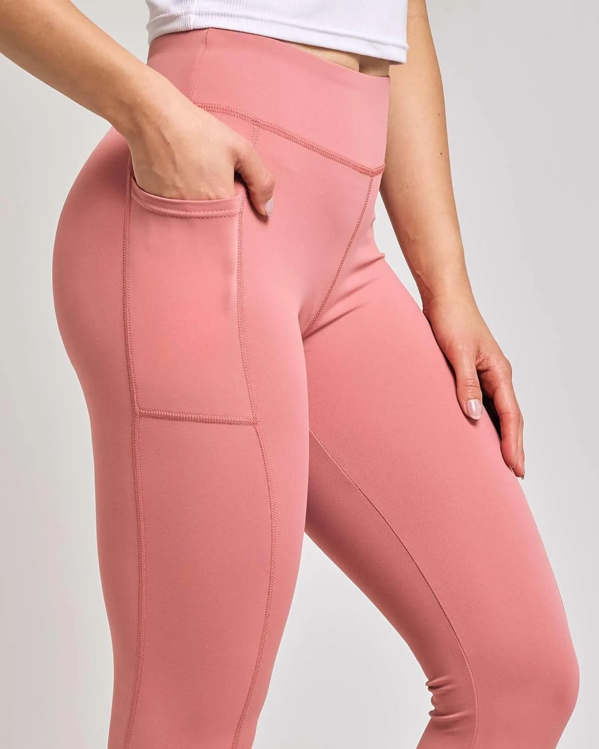 Real Essentials 4-Pack: Women's Full Length Fitted Athletic Yoga Performance Leggings with Pockets (Available in Plus Size)
