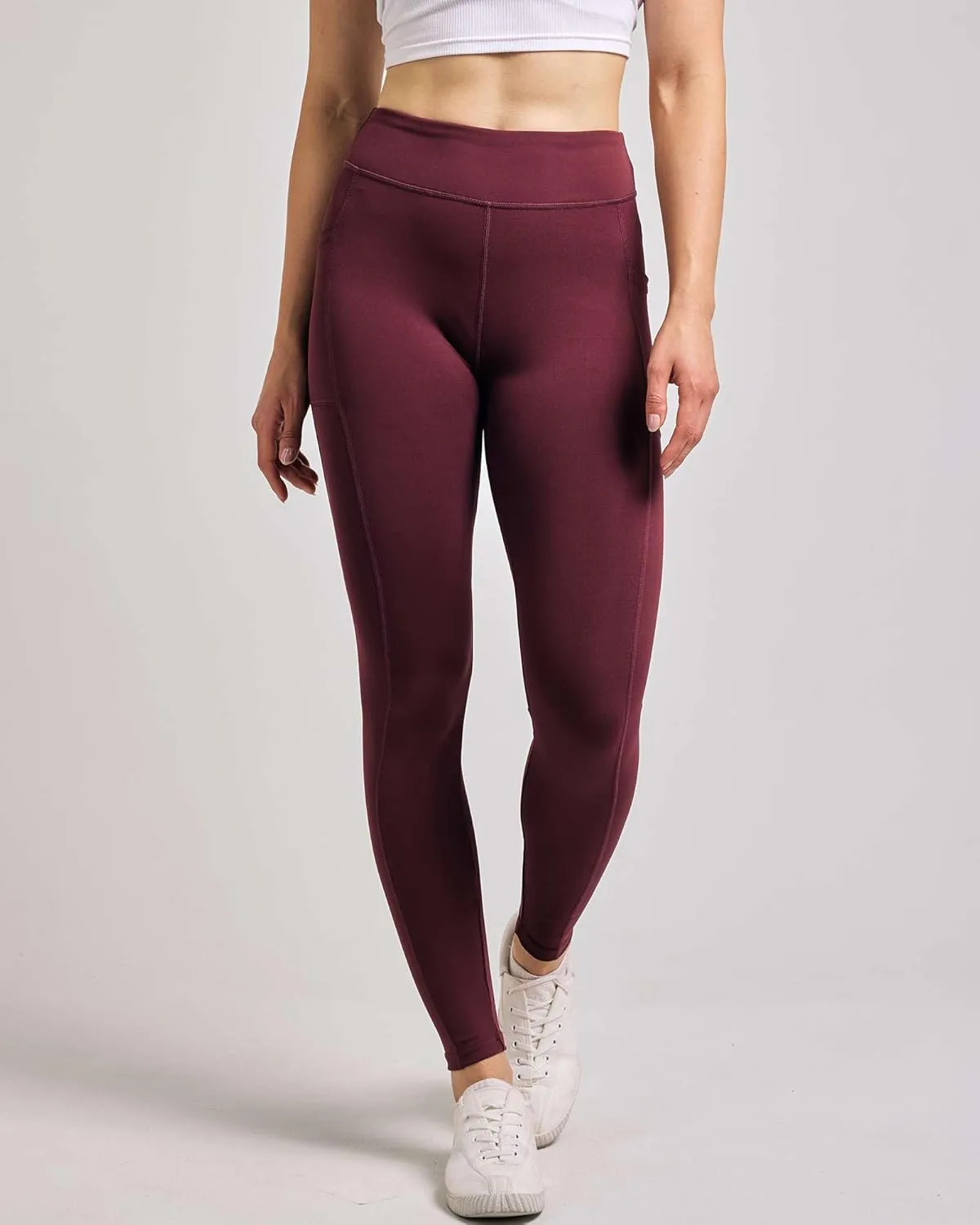Real Essentials 4-Pack: Women's Full Length Fitted Athletic Yoga Performance Leggings with Pockets (Available in Plus Size)