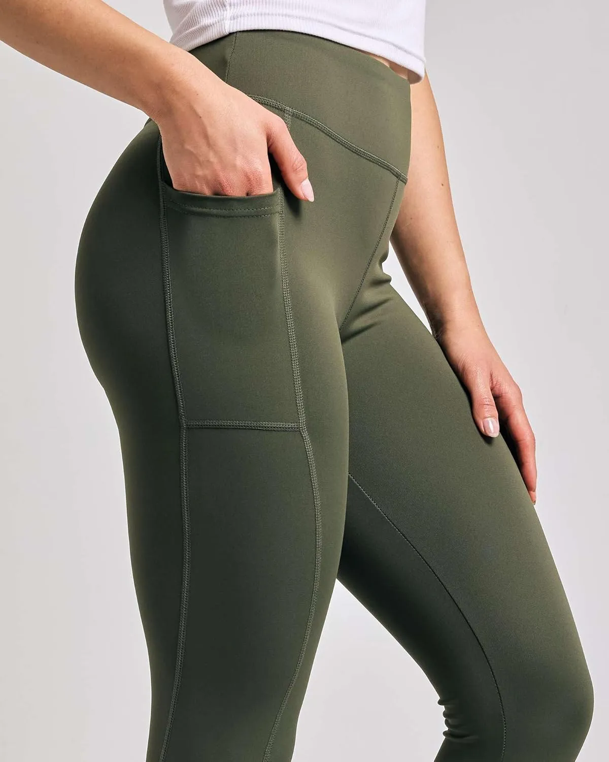 Real Essentials 4-Pack: Women's Full Length Fitted Athletic Yoga Performance Leggings with Pockets (Available in Plus Size)