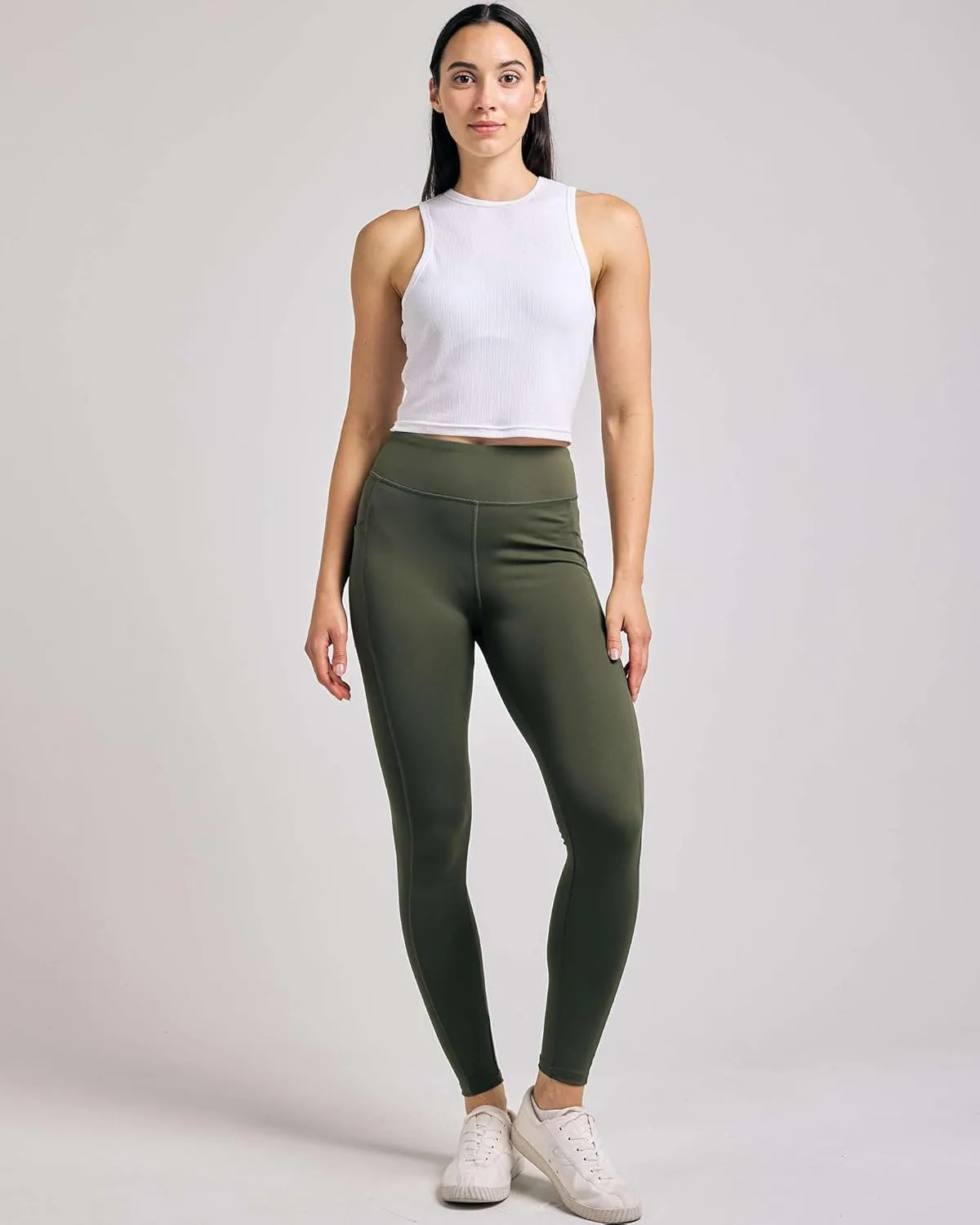 Real Essentials 4-Pack: Women's Full Length Fitted Athletic Yoga Performance Leggings with Pockets (Available in Plus Size)