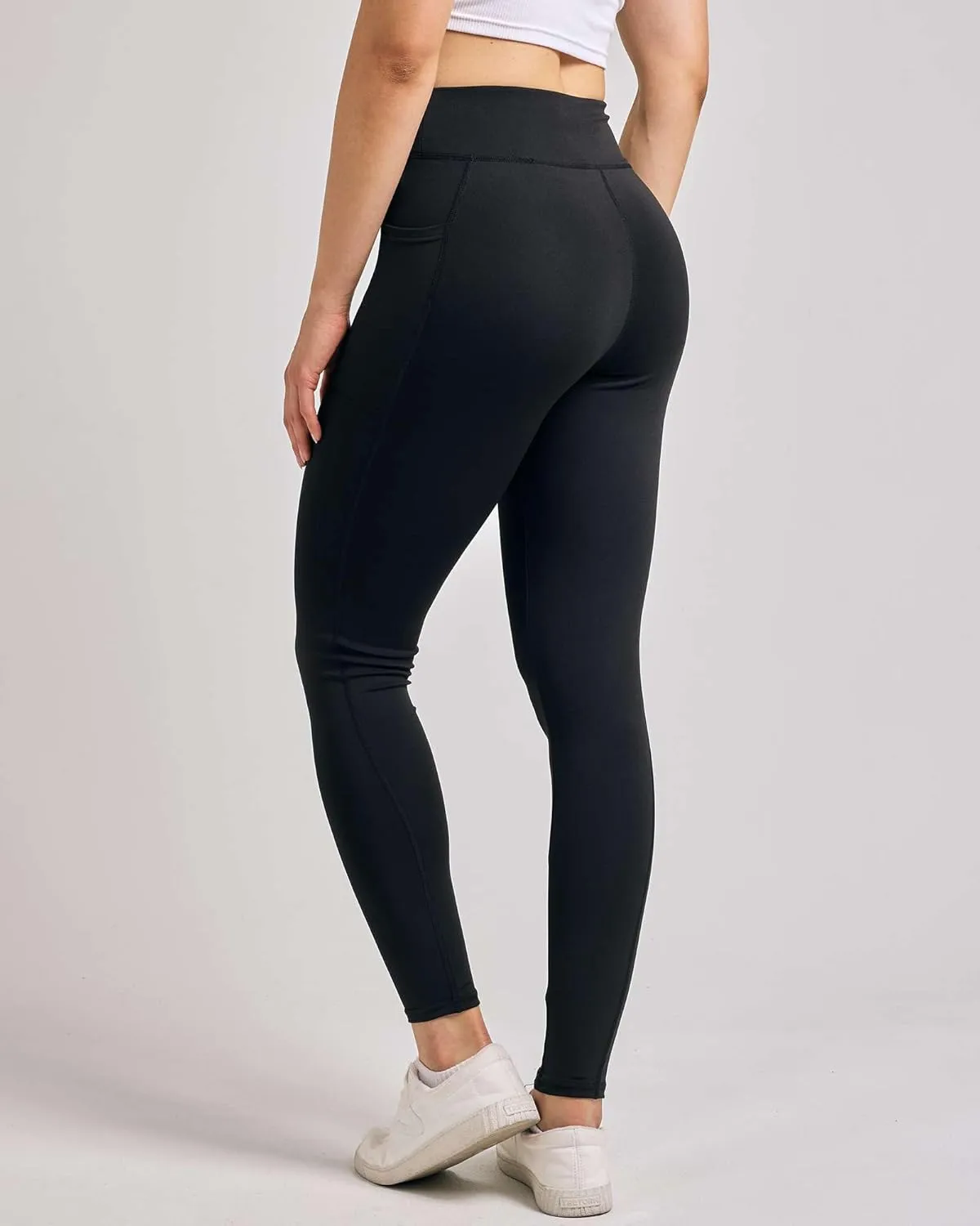 Real Essentials 4-Pack: Women's Full Length Fitted Athletic Yoga Performance Leggings with Pockets (Available in Plus Size)
