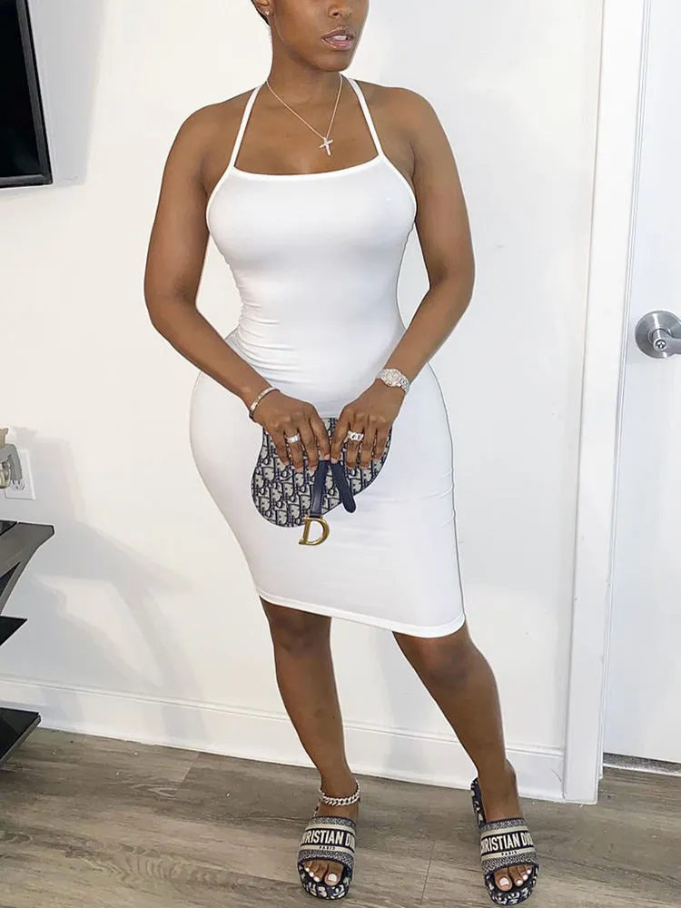 Spaghetti Strap Solid Color Midi Dresses