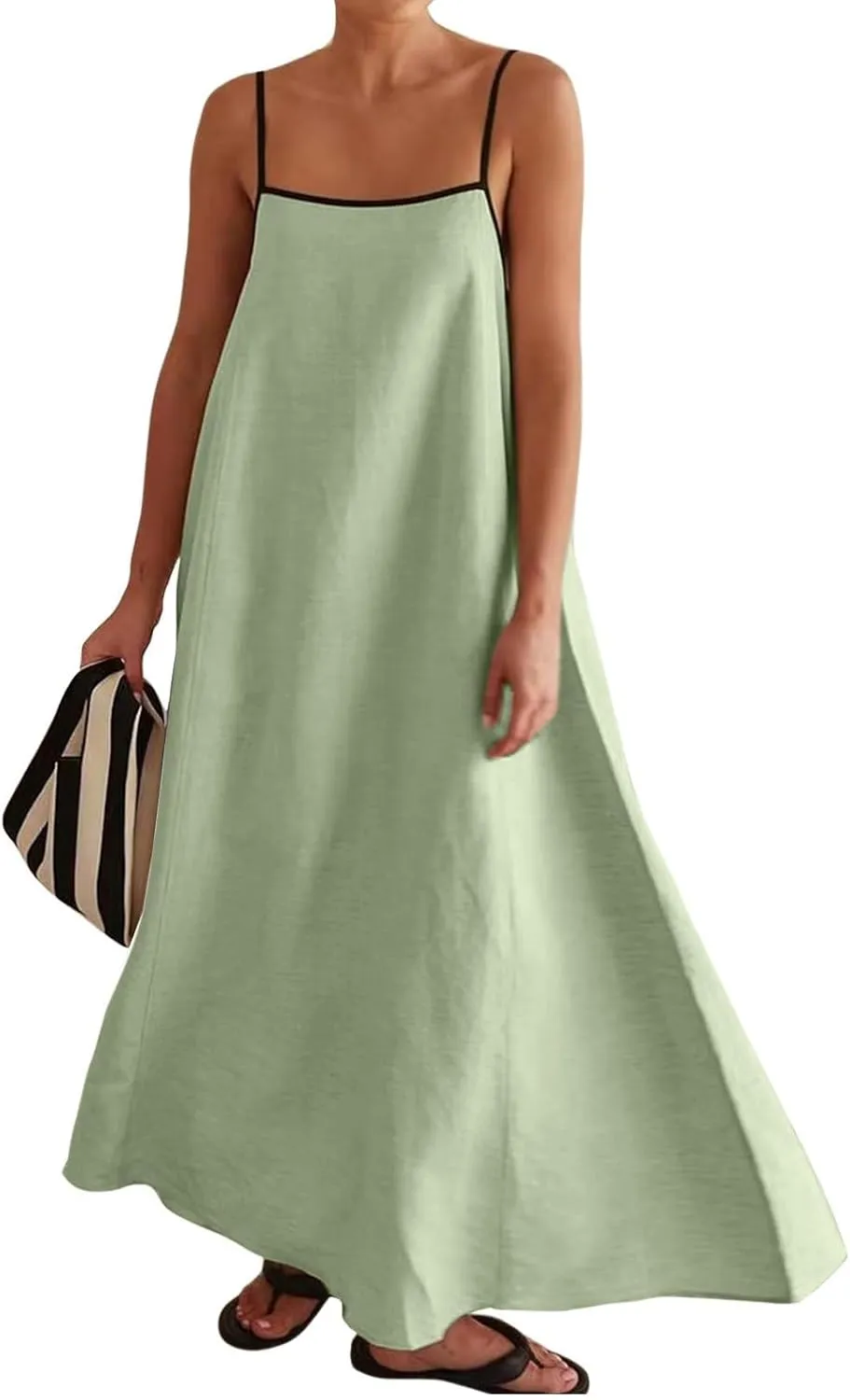 Summer Sundress for Women Contrast Spaghetti Strap Maxi Dresses Sleeveless A Line Beach Dress Casual Vacation Dresses
