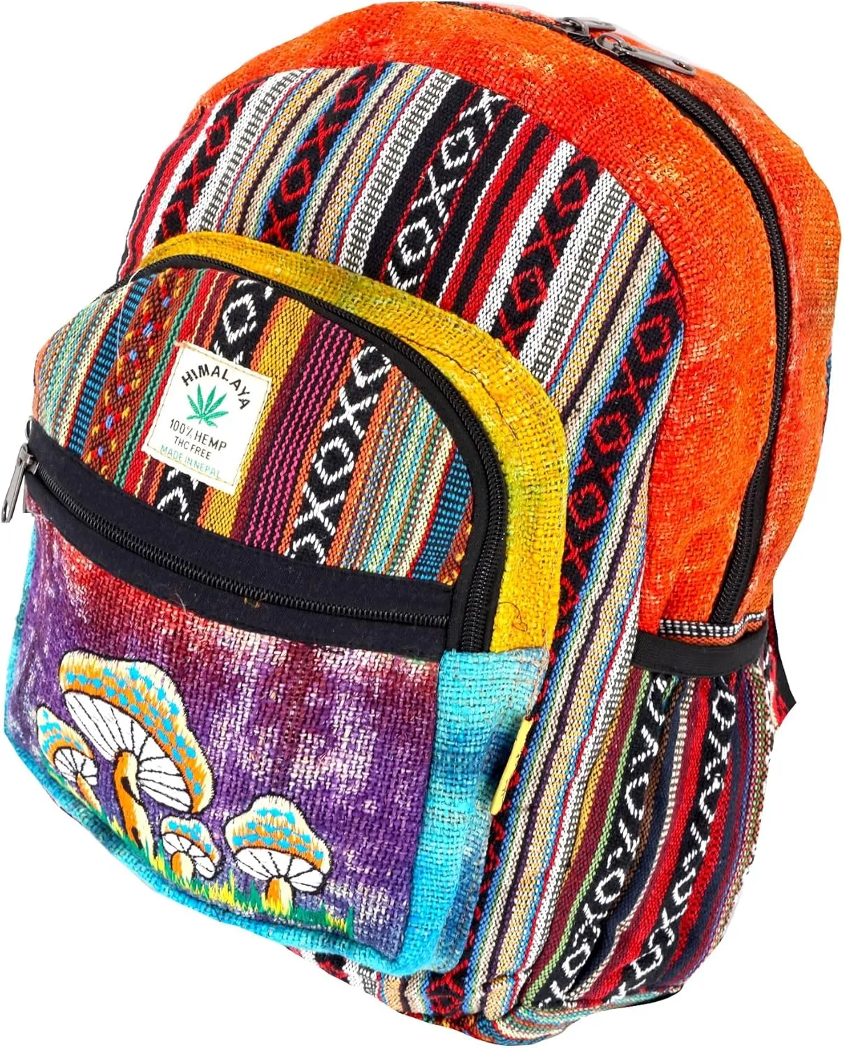 Unique Design Mushroom Embroidered Himalaya Hemp Hippie Festival Hiking Backpack - FAIR TRADE Handmade with Love