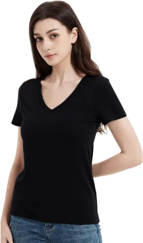 Women's 100% Merino Wool T-Shirt, V Neck Lightweight Moisture-Wicking Athletic Base Layer Tops for Running