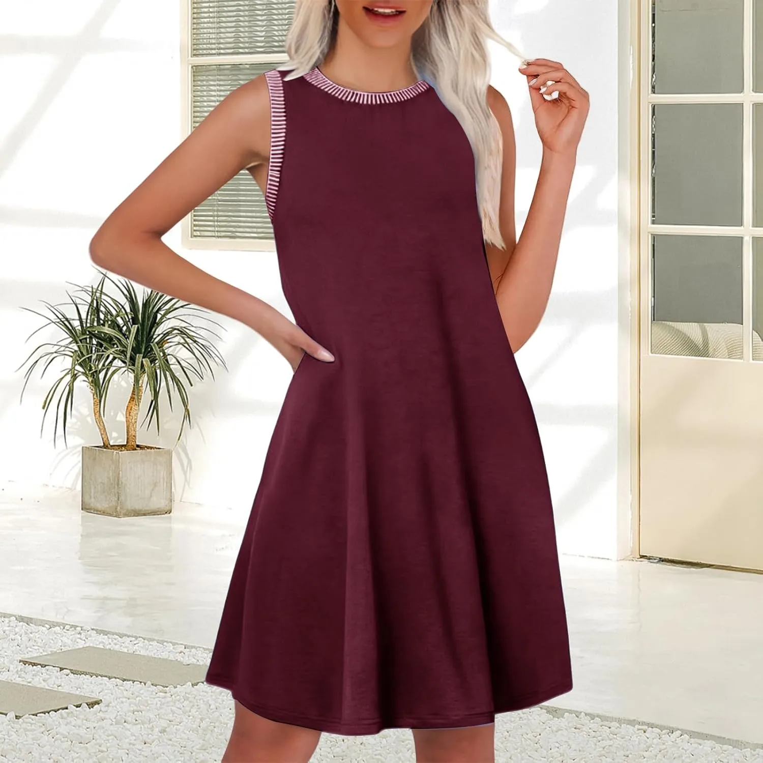 Womens Summer Casual Sundress Fashion Beach Vacation Sleeveless Tank Crewneck Coverup Mini Dresses for Women 2025