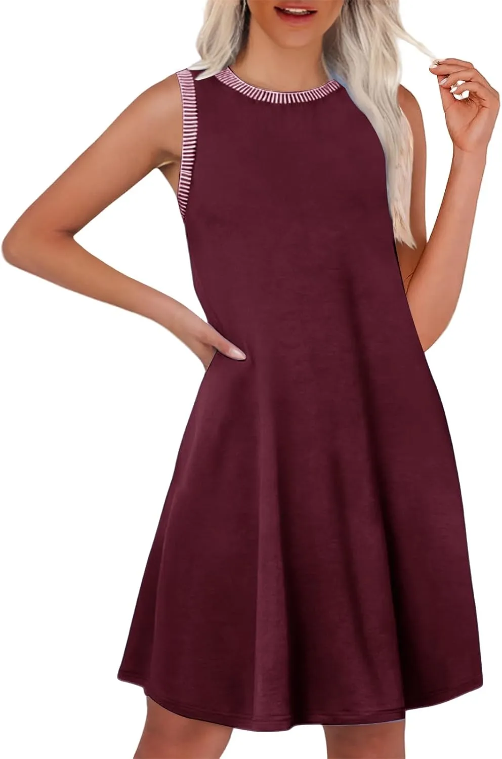 Womens Summer Casual Sundress Fashion Beach Vacation Sleeveless Tank Crewneck Coverup Mini Dresses for Women 2025